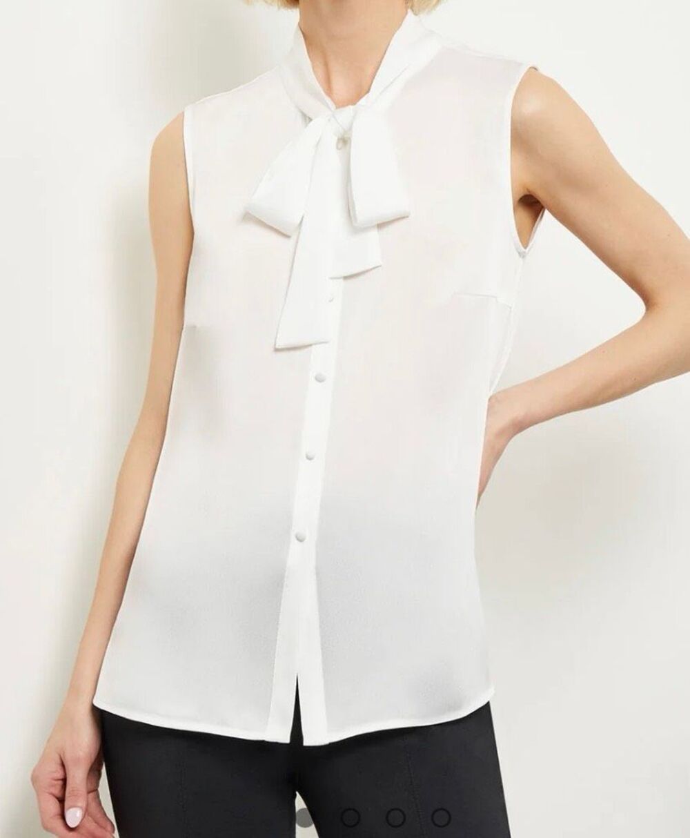 NWT Misook Tie-Neck Crepe de Chine Blouse, White - True Fit Size 2x